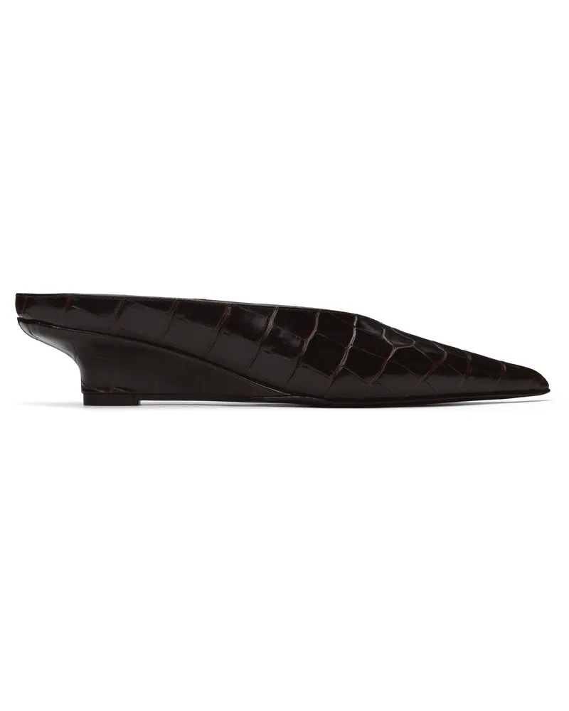 Totême Brown Sharp Croco-Embossed Wedge Mules Dark