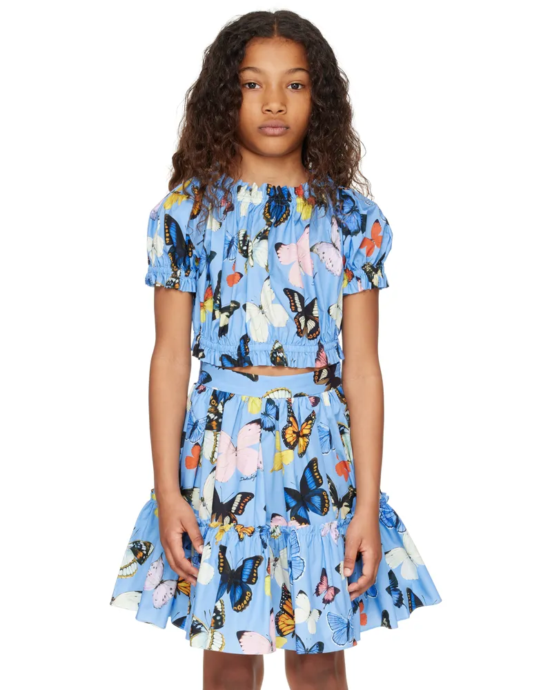 Dolce & Gabbana Kids Blue Butterfly Print Cotton Poplin Top Hc5kb