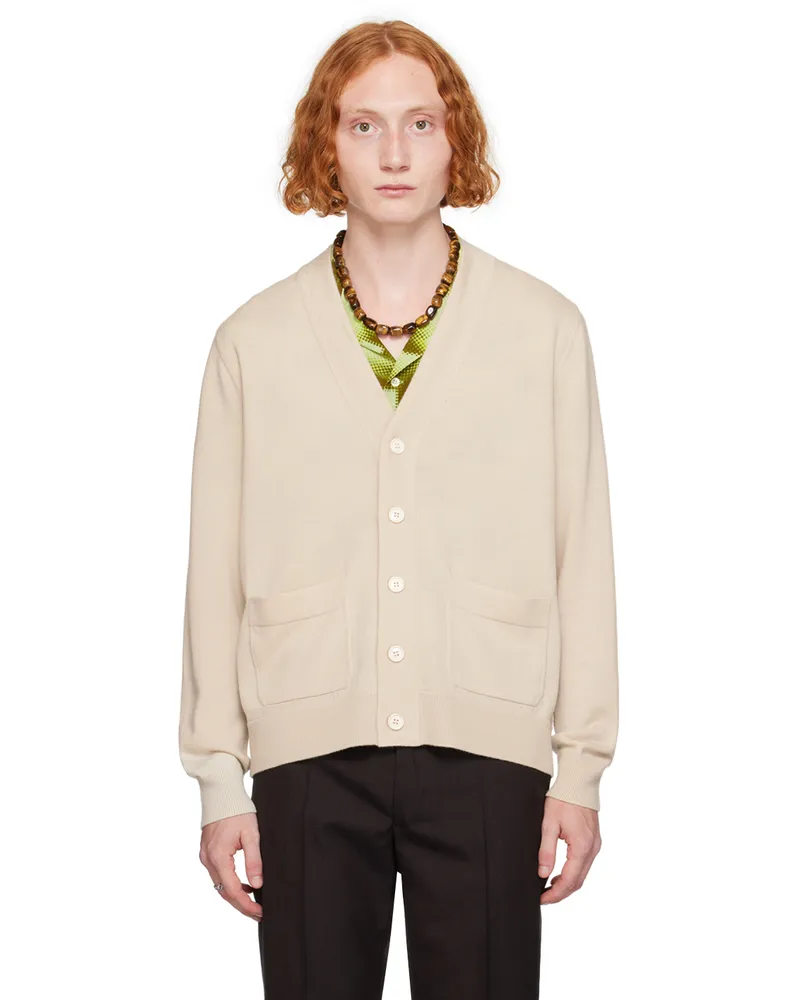 Dries van Noten Off-White Merino Wool Cardigan Ecru