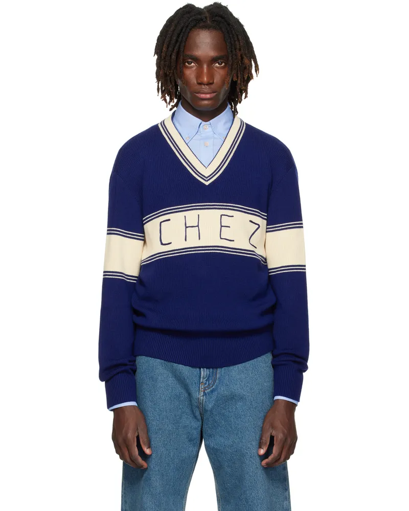 Valentino Garavani Navy & Beige 'Chez Valentino' Jacquard Pattern Sweater Cmv