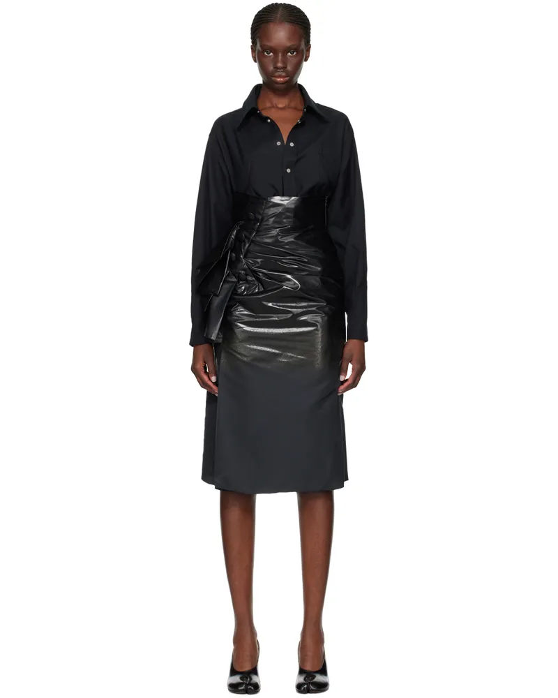 Maison Margiela Black Coated Midi Skirt 961
