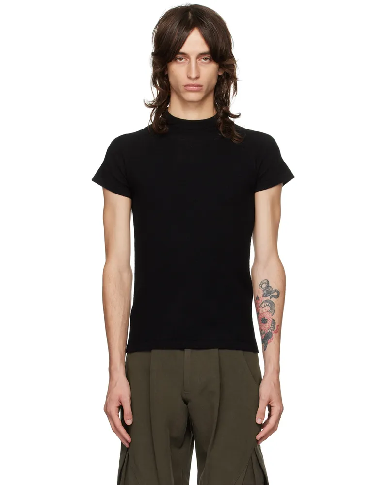Hyein Seo Black Perforated Knit T-shirt Black