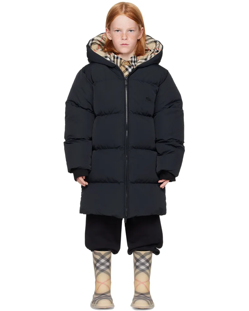 Burberry Kids Black Nylon Down Puffer Coat Black