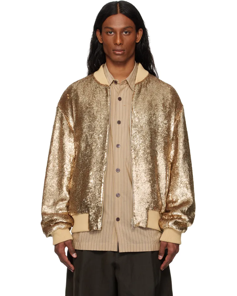 Dries van Noten Gold Sequinned Bomber Jacket 954