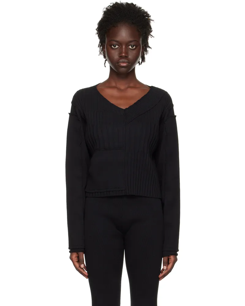 PERVERZE Black Multi Rib V-Neck Sweater Black