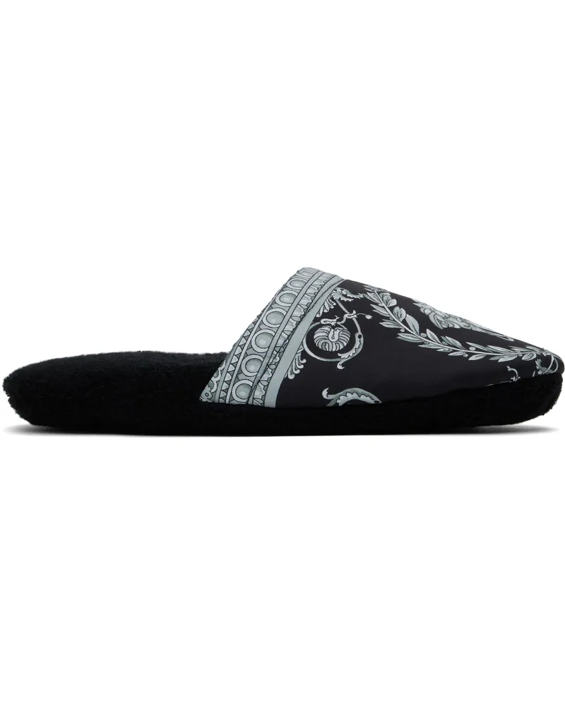 Versace Black & Gray 'I Heart Baroque' Slippers 5b780-black+black