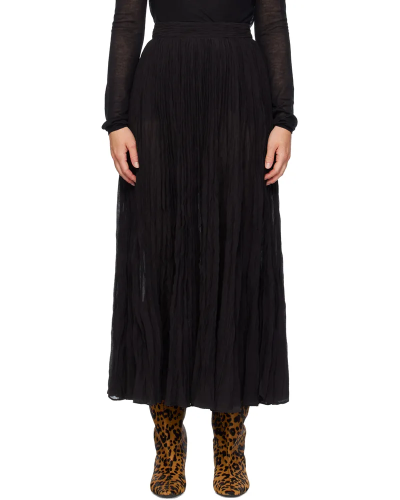 Totême Black Crinkled Plissé Maxi Skirt 001