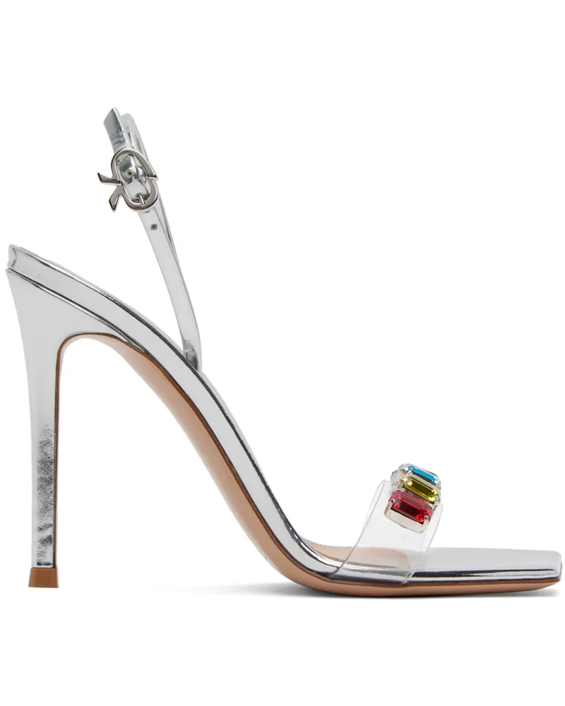 Gianvito Rossi Silver Ribbon Candy Heeled Sandals Trasp+silver+multico