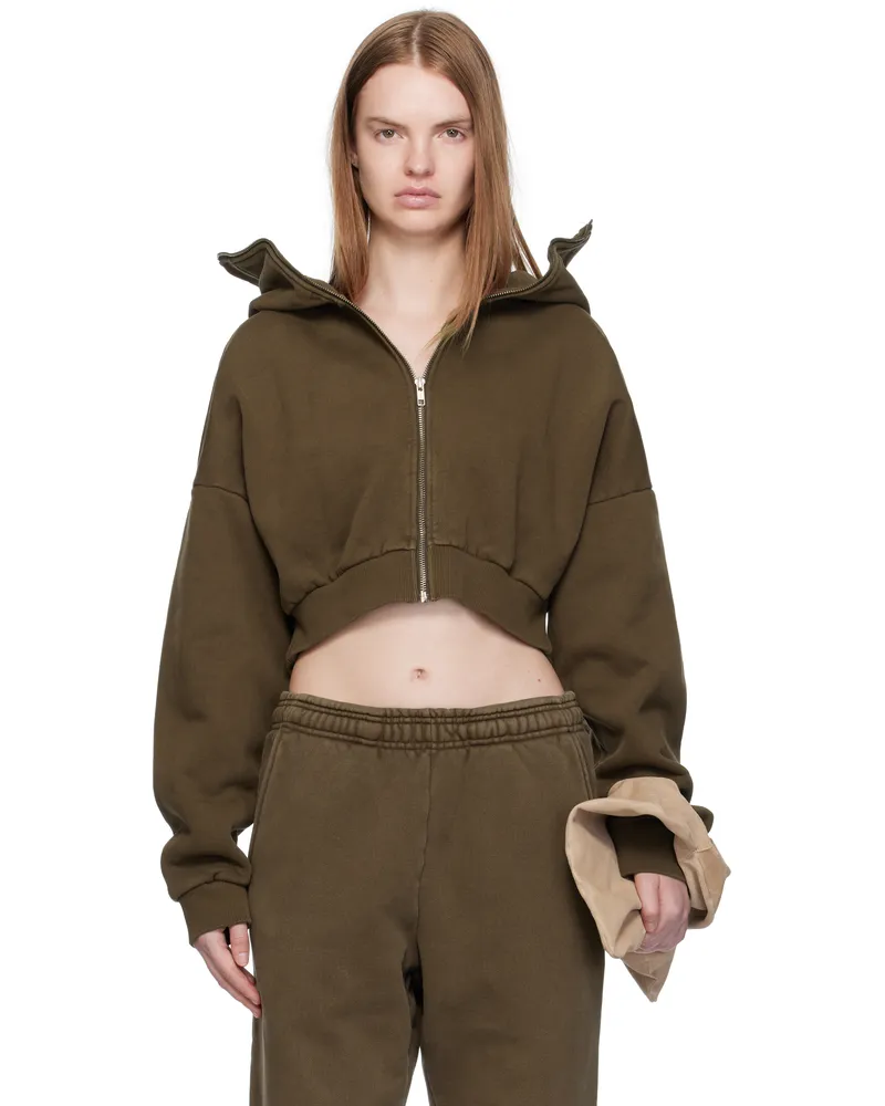 Entire Studios Brown Cropped Full Zip Hoodie Brunette