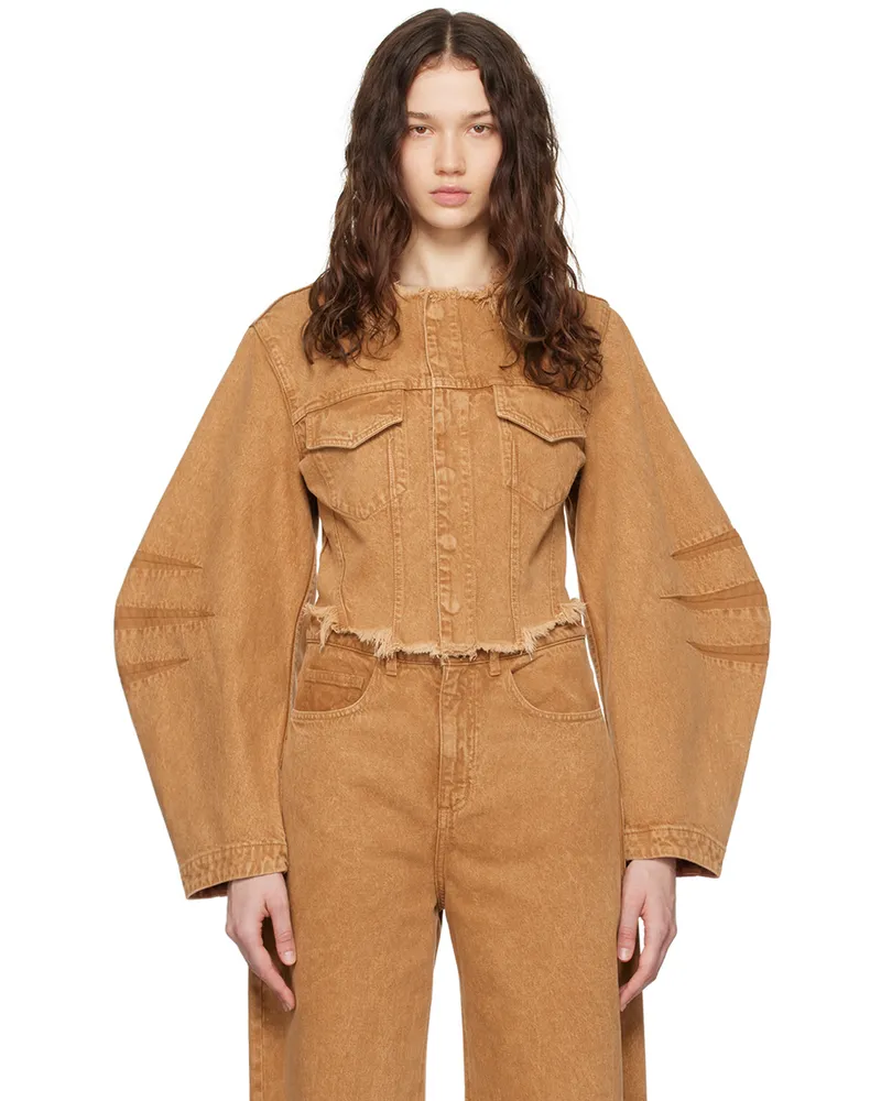 Marques ' Almeida Brown Frayed Denim Jacket Brown