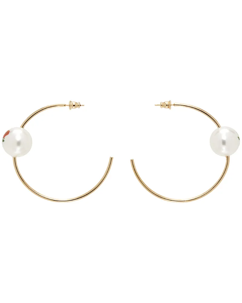 SafSafu Gold Pearl & Roses Hoop Earrings Gold