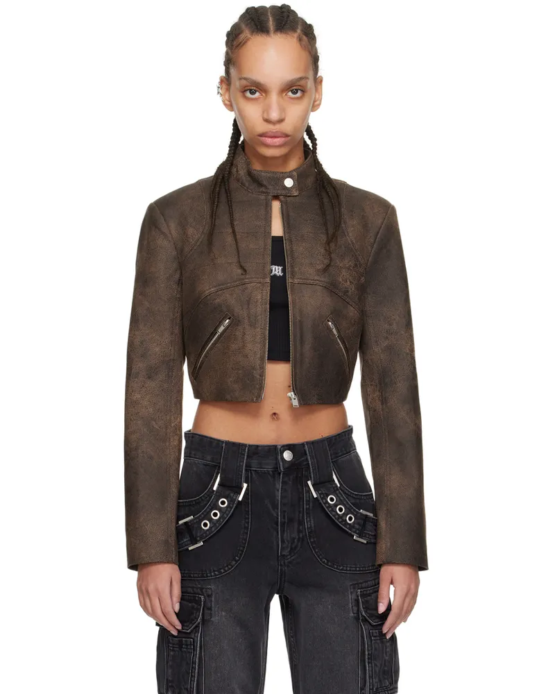 MISBHV Brown Cropped Faux-Leather Jacket Brown