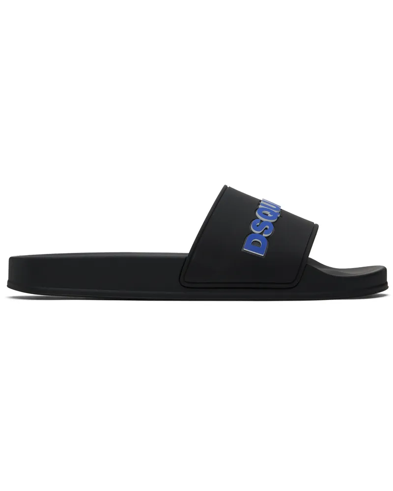Dsquared2 Black 'DSQUARED2' Logo Pool Slides Black+electric