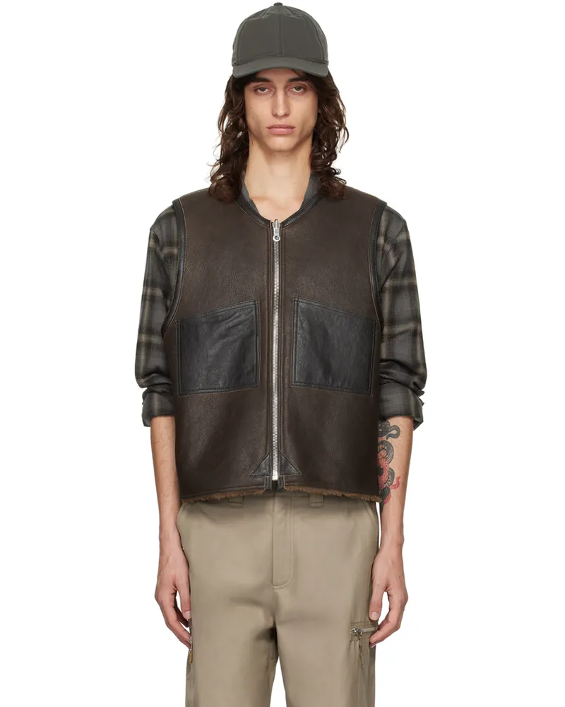Our Legacy Brown Patch Pocket Reversible Shearling Vest Rustic
