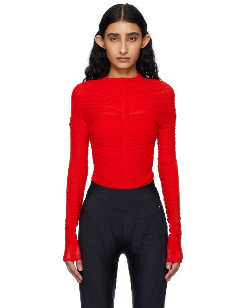 Thierry Mugler Red Ruched Bodysuit 3119