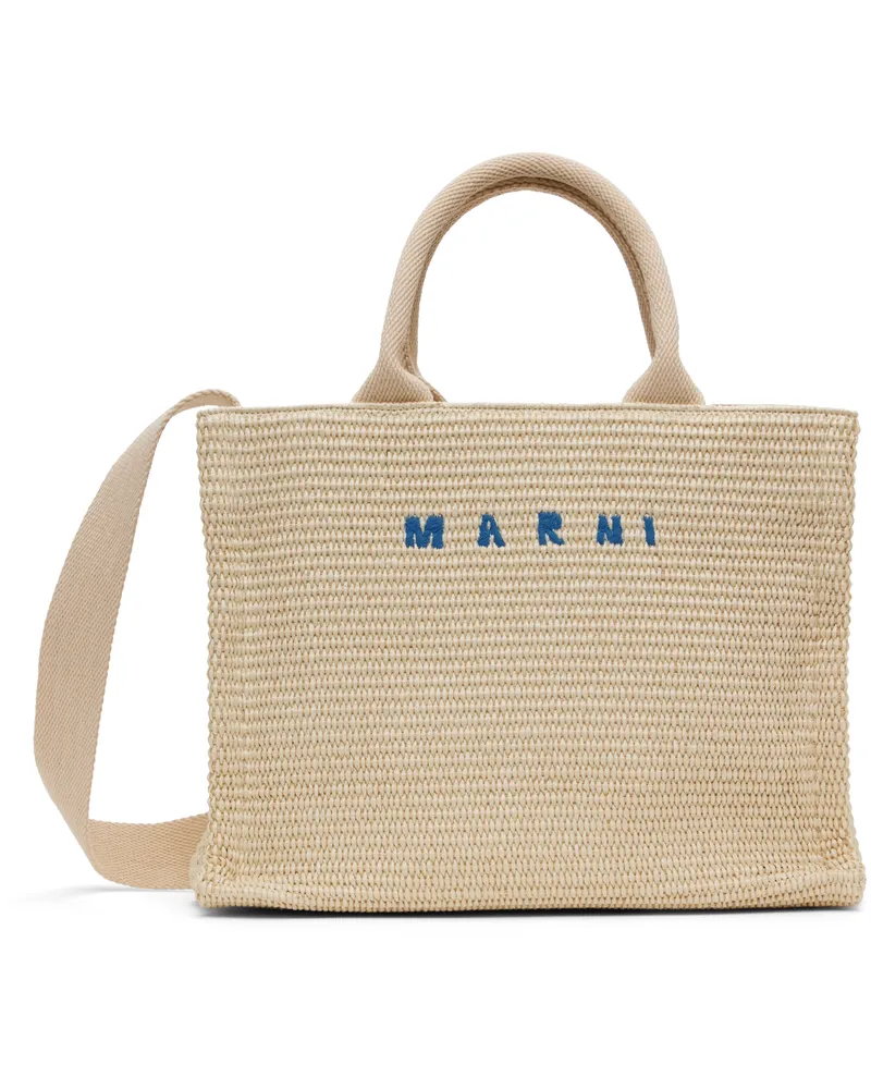 Marni Off-White Raffia-Effect Small Tote 00w11