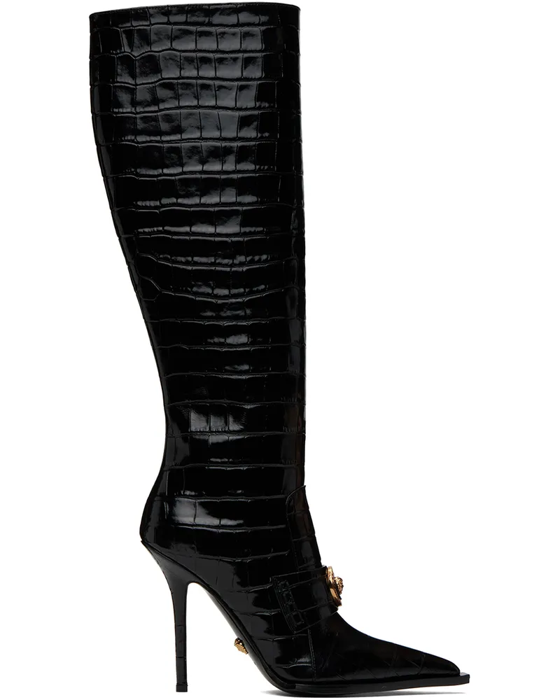 Versace Black Croc-Effect Alia Boots 1b00v-black-versace