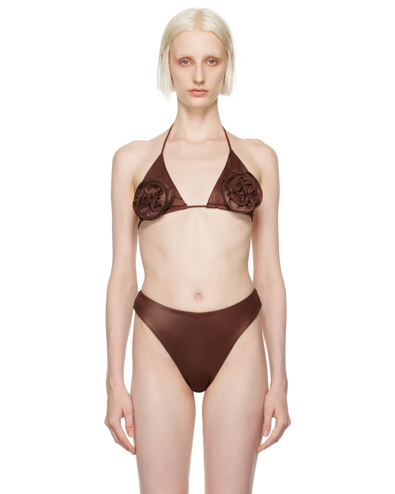 Magda Butrym Brown Floral Bikini Top Brown