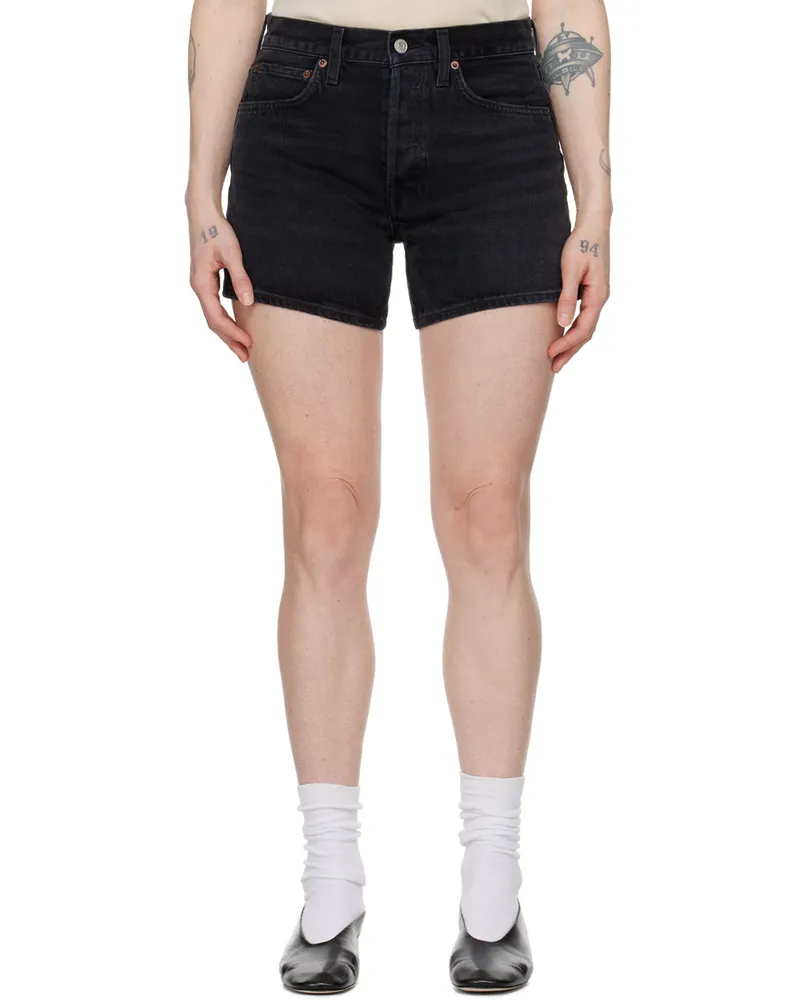AGOLDE Black Parker Denim Shorts Cat