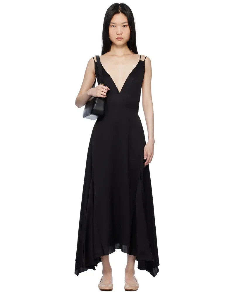 Lanvin Black Silk Bowling Midi Dress Black