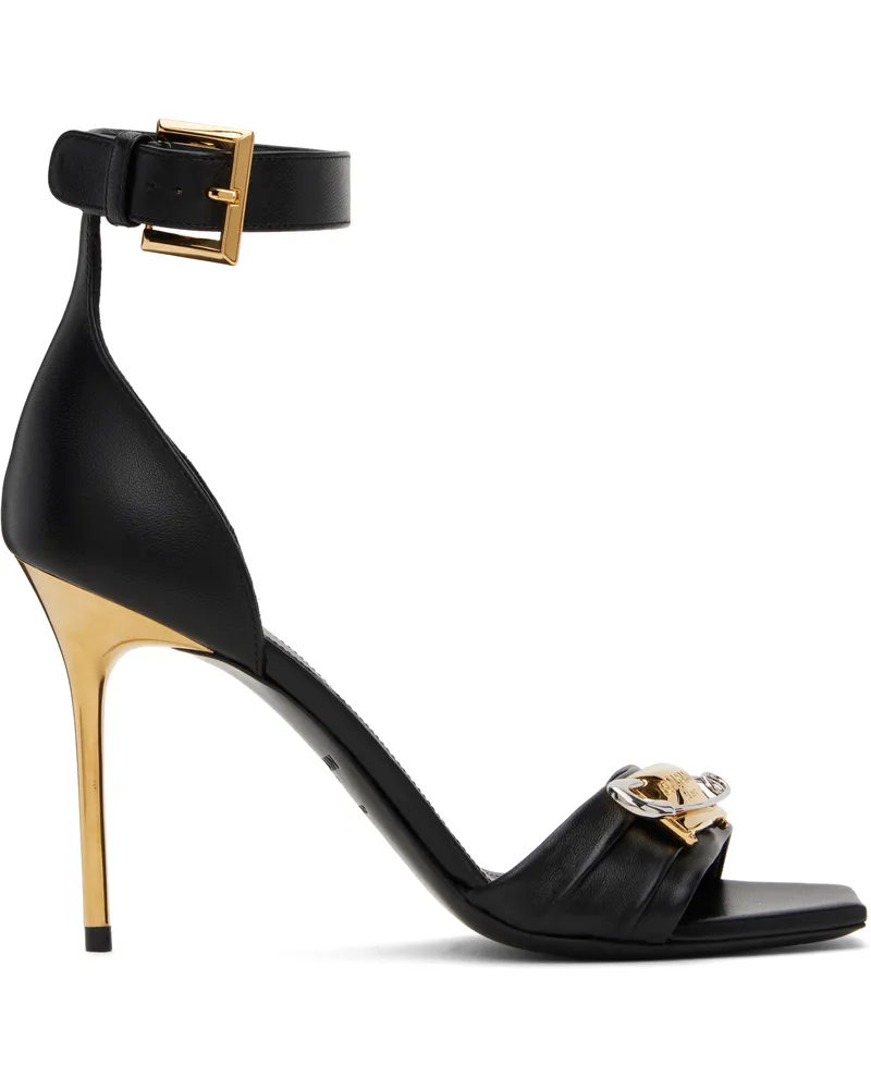 Balmain Black Safety-Pin Lambskin Sandals 0eb