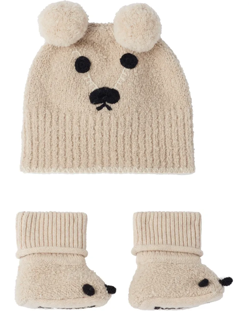 Burberry Baby Beige Thomas Bear Cotton Beanie & Pre-Walkers Set Pale