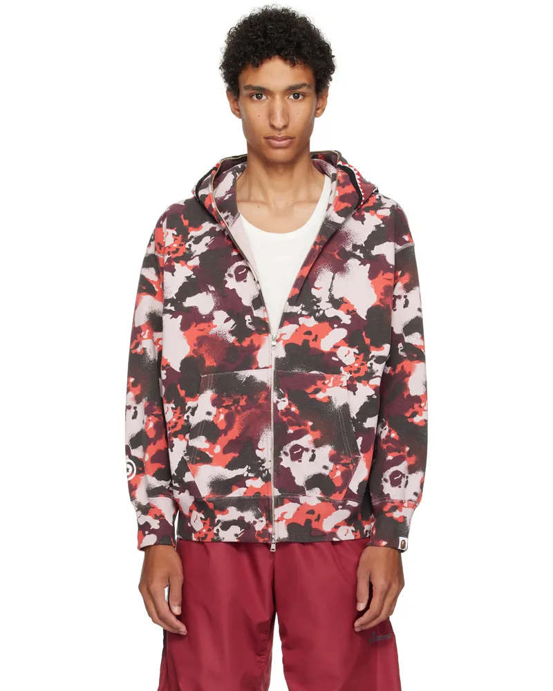 BAPE Red & Purple Map Camo Shark Full Zip Hoodie Red-red
