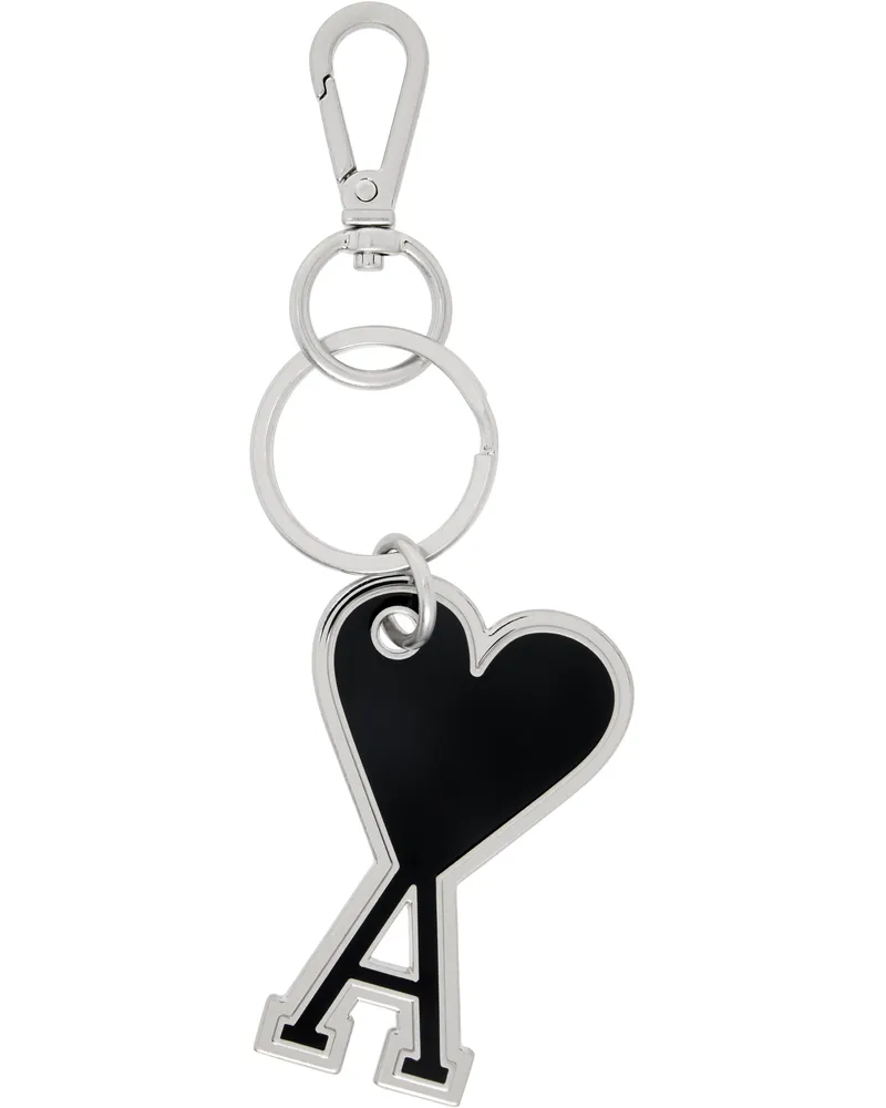 AMI Paris Silver & Black Ami de Coeur Keychain Black