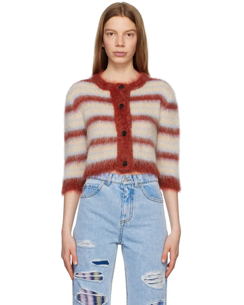 Marni Beige & Red Striped Cardigan Rgw31