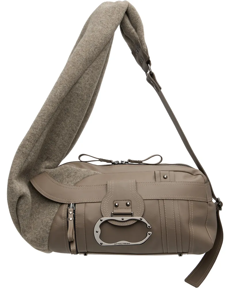 OTTOLINGER Taupe Neoprene Wool Leather Bag Gry