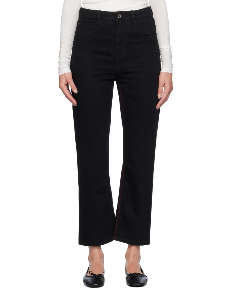 Fax Copy Express Black Red Stitch Straight-Leg Jeans Black