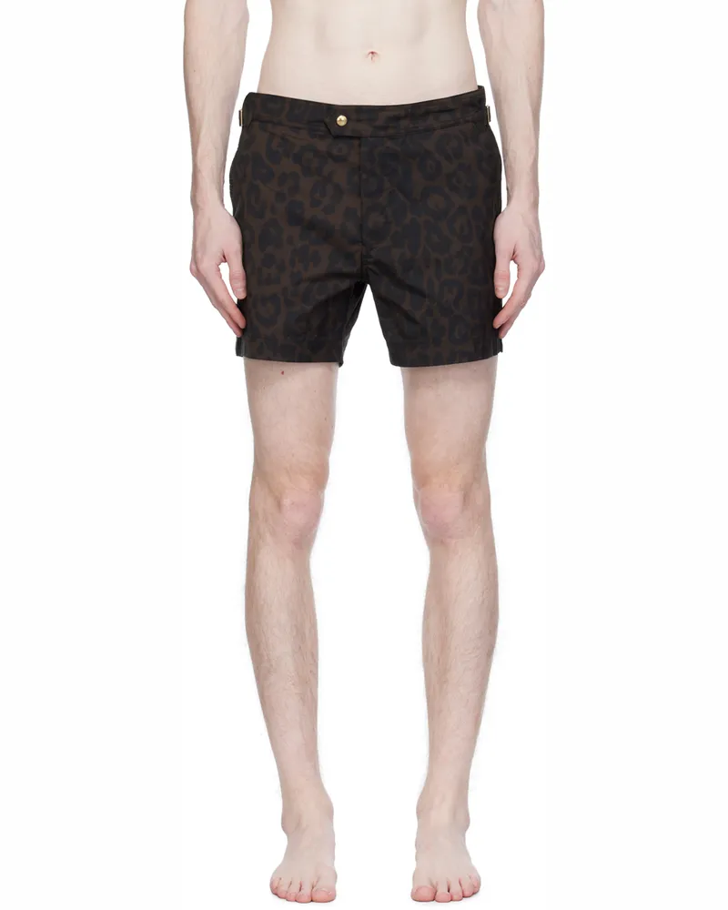Tom Ford Brown Print Swim Shorts Cheetah