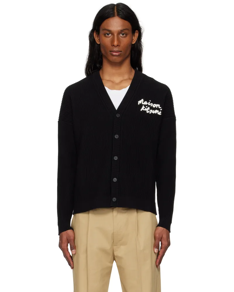 Kitsuné Black 'Maison Kitsuné' Handwriting Comfort Ribbed Cardigan P199