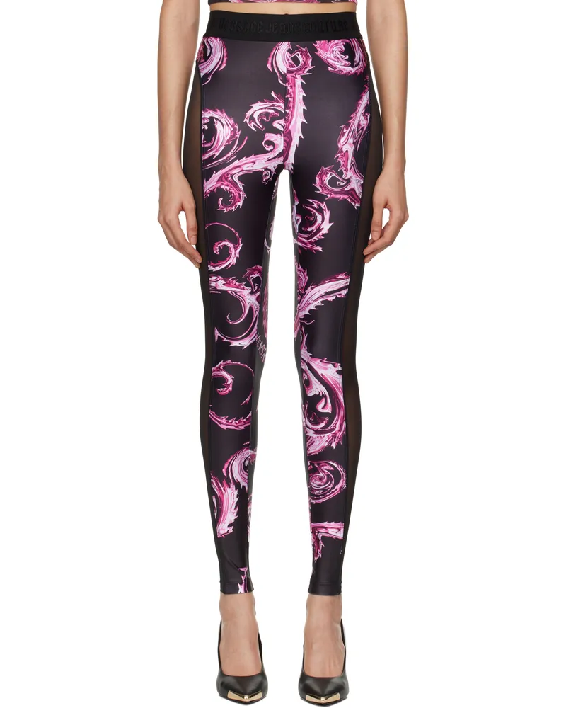 Versace Jeans Black Chromo Couture Mesh Paneled Leggings Eqy2