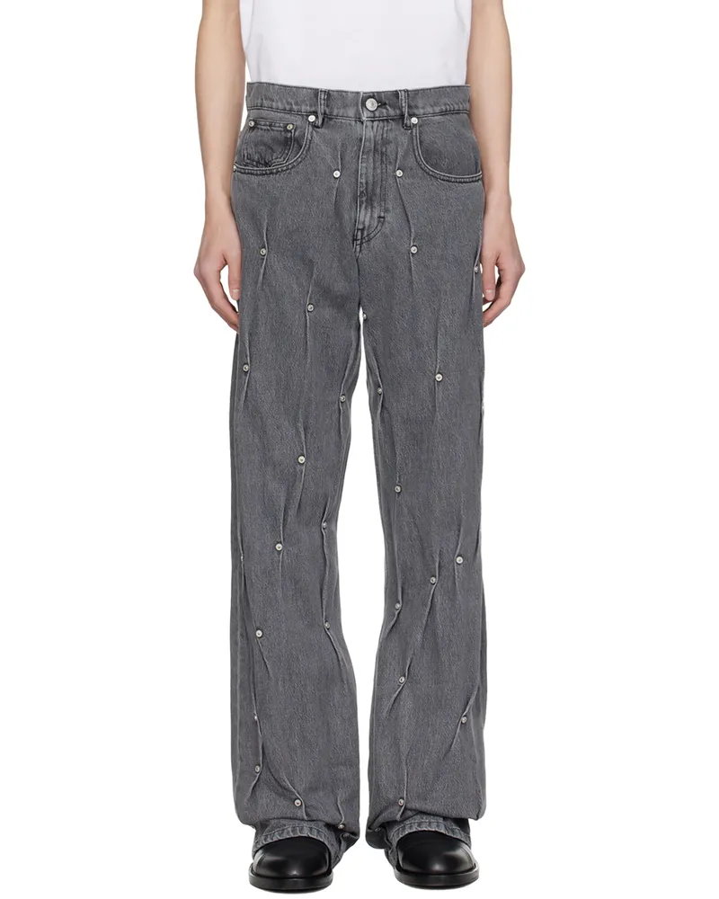 KUSIKOHC Gray Multi Rivet Jeans Chiseled