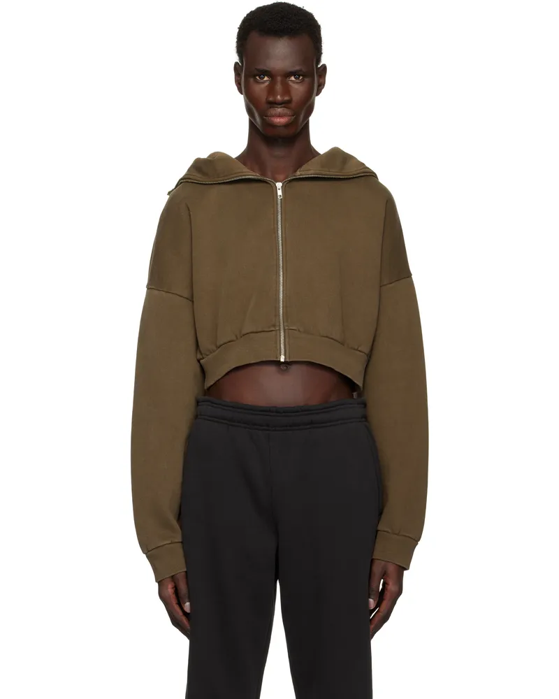 Entire Studios Brown Cropped Full Zip Hoodie Brunette