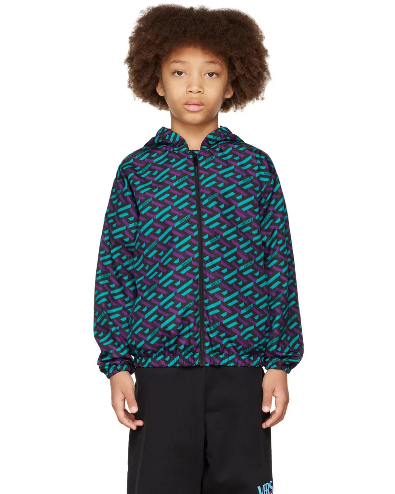 Versace Kids Green & Purple 'La Greca' Windbreaker Jacket 5g320