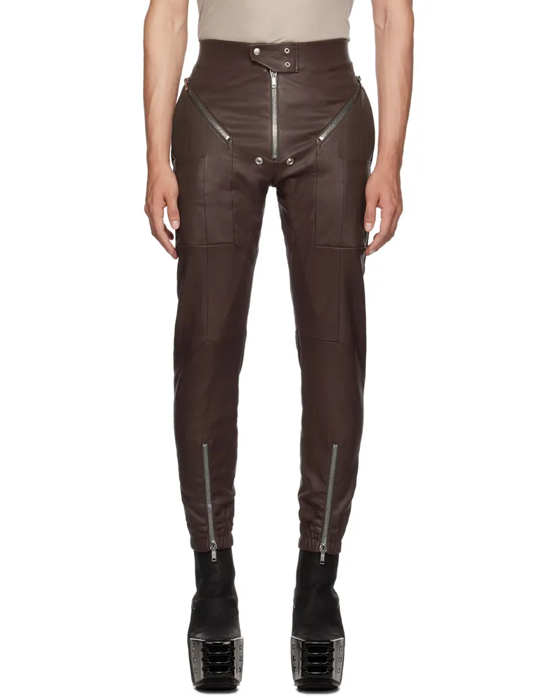 Rick Owens Purple Easy Strobe Leather Cargo Pants 33