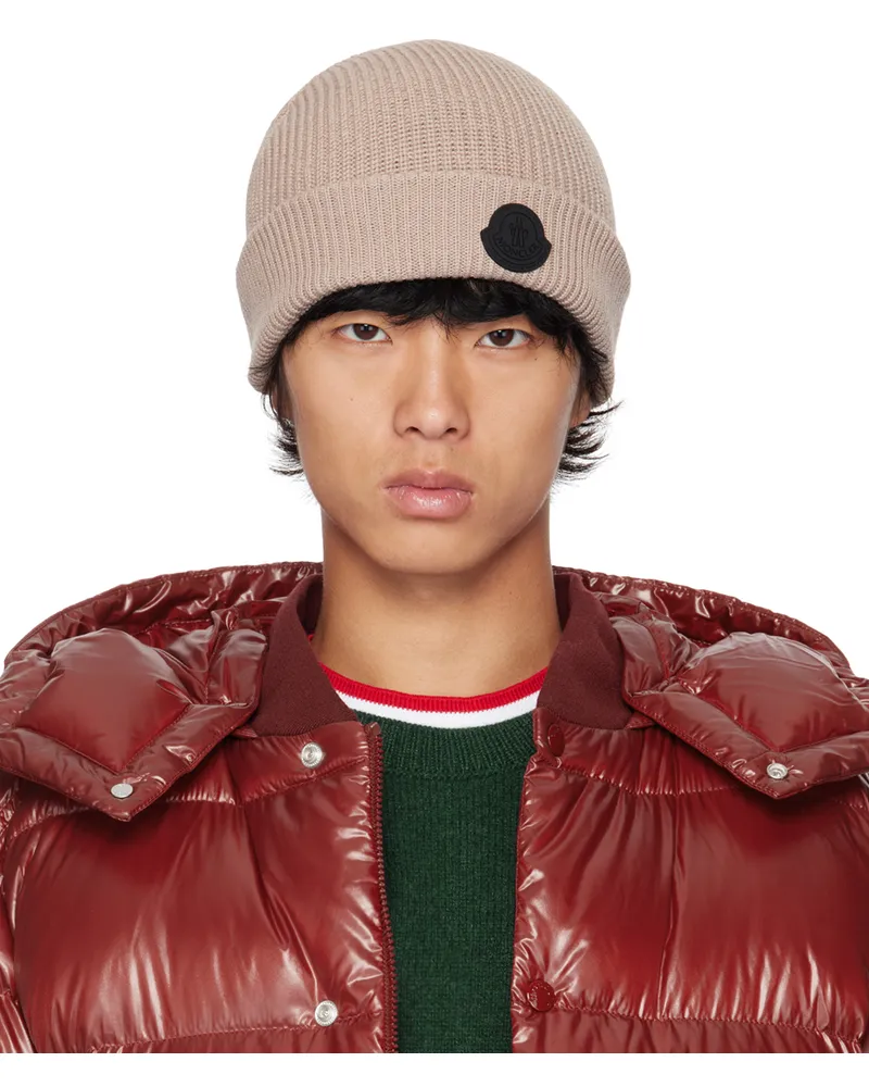 Moncler Taupe Logo Patch Beanie 51t