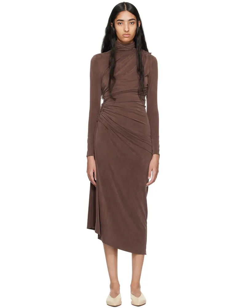 ATLEIN Brown Ruched Midi Dress Cob