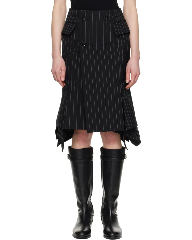 Sacai Black Wool Silk Suiting Midi Skirt 816