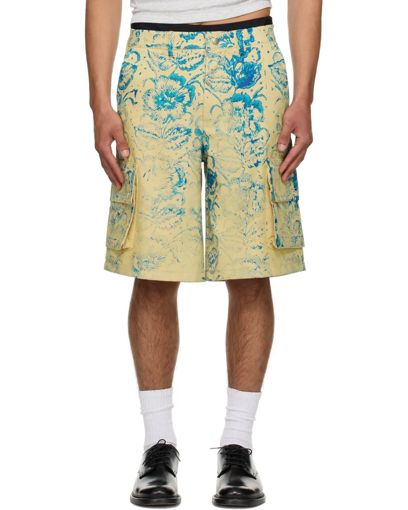 Stanley Raffington SSENSE Exclusive Yellow & Blue Floral Printed Cargo Shorts Yellow