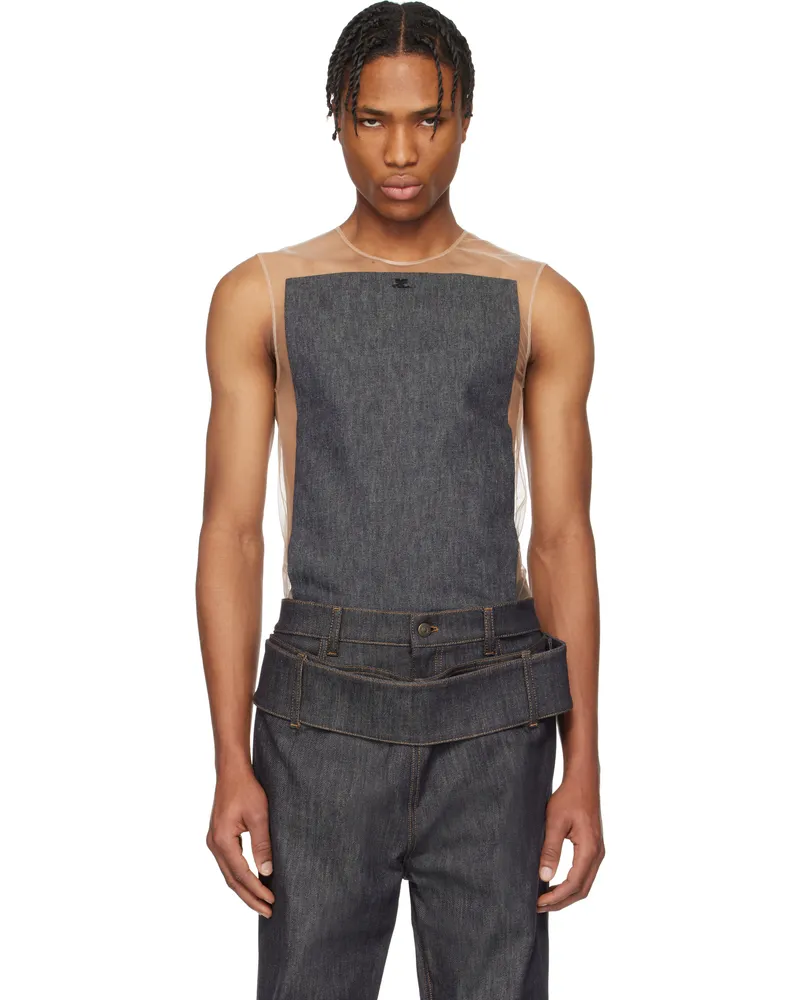 Courrèges Beige & Gray Illusion Square Denim Tank Top B146