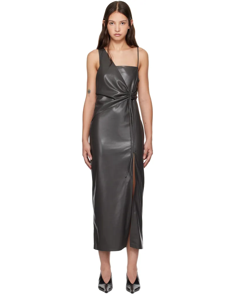 Nanushka Green Fenera Vegan Leather Midi Dress Midnight