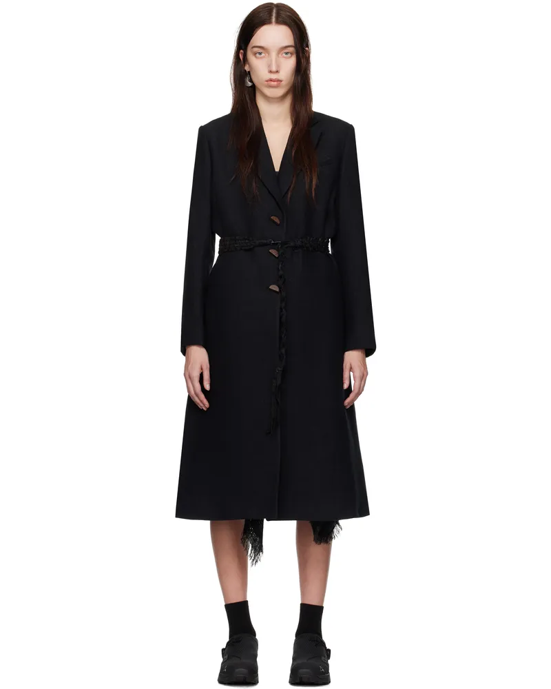Hyein Seo Black Ceramic Button Long Coat Black