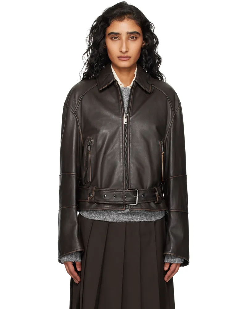 Max Mara Brown Egizio Leather Jacket 002