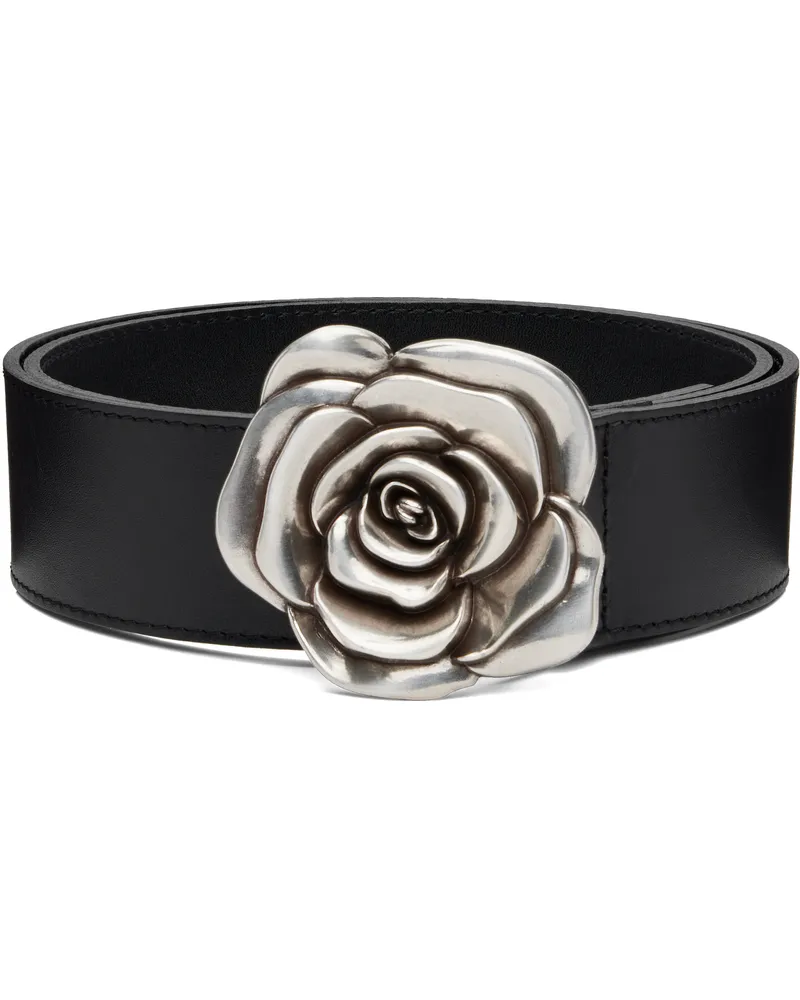 Ernest W. Baker Black Rose Buckle Belt Black