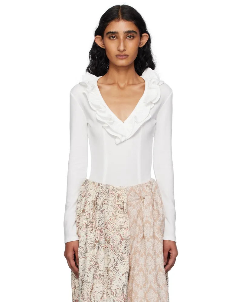 OPEN YY White Ruffle Bodysuit White