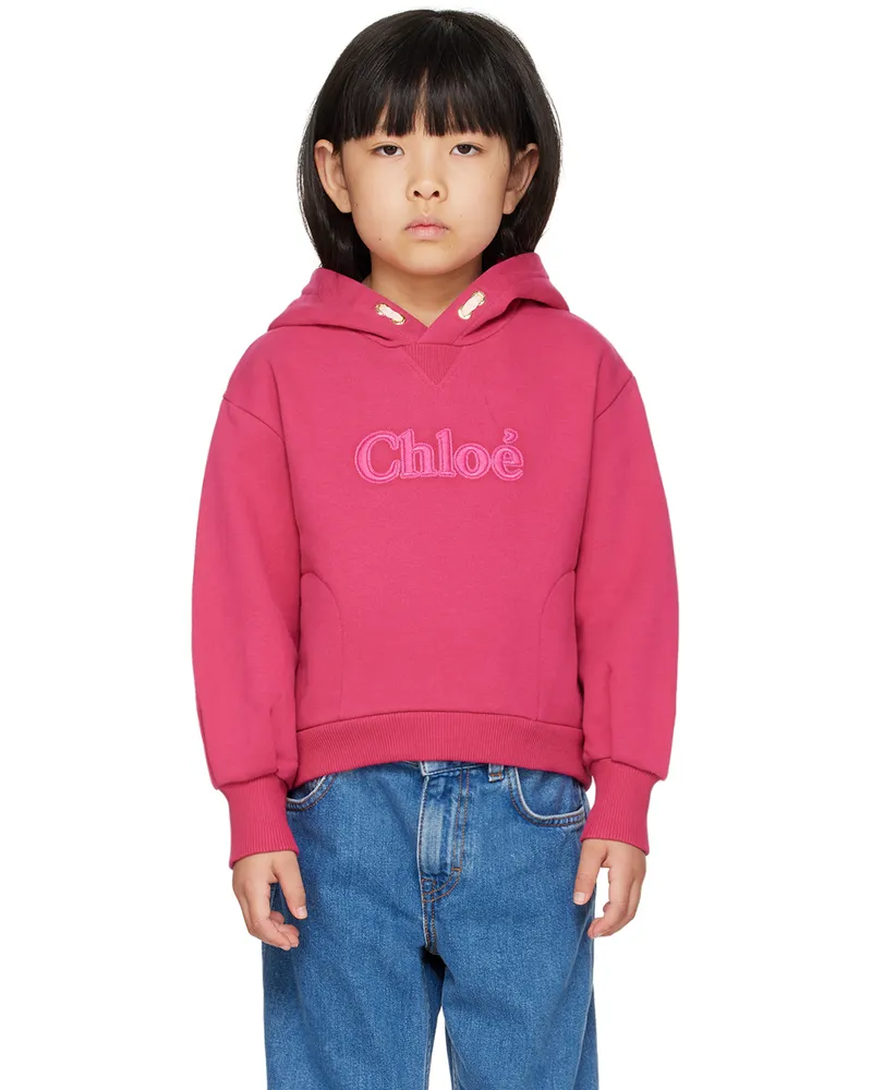 Chloé Kids Pink Embroidered Logo Hoodie 495