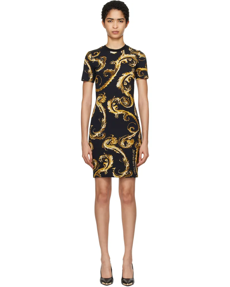 Versace Jeans Black Chromo Couture T-Shirt Minidress Eg89